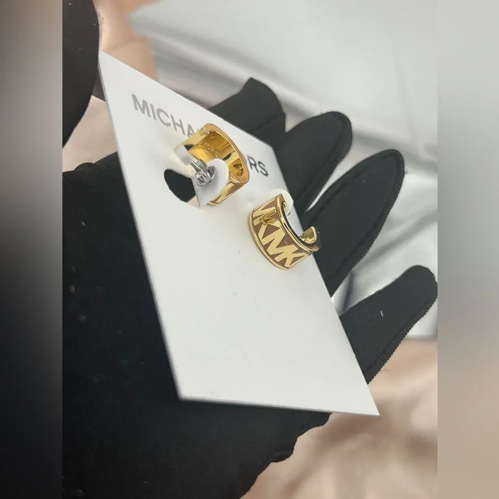 Michael Kors Gold-Tone Signature Hoop Earrings - Picture 4 of 6